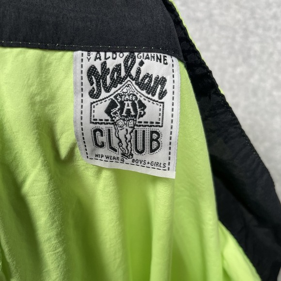 Vtg Italian Club By Aldo Gianne Neon Green Pullover 1/2 Zip Nylon‎ Windbreaker - Picture 4 of 8